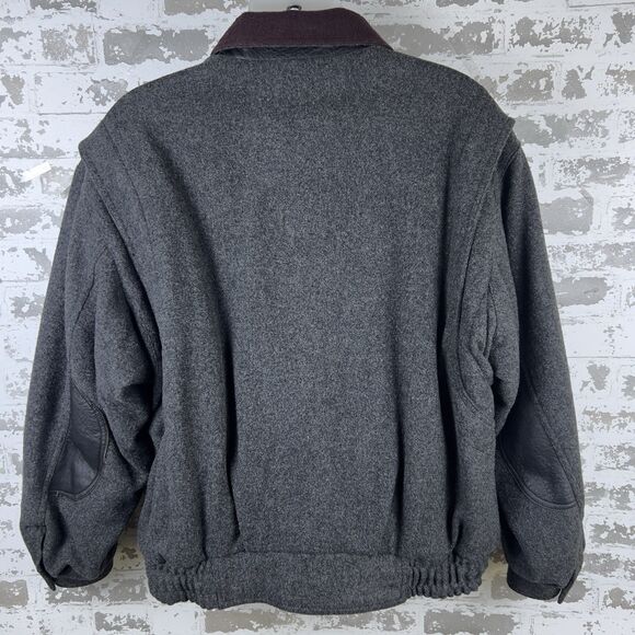 Members Only Wool Bomber‎ Jacket Men’s 46 (XL) Gray Purple Black Leather Patches - Picture 2 of 15
